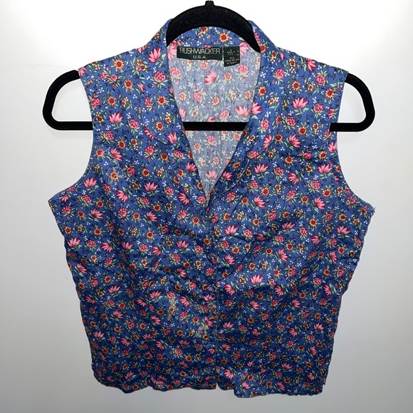 Vintage Bushwacker Women's Large L Cotton Button Up Collared Sleeveless Shirt - Picture 1 of 12